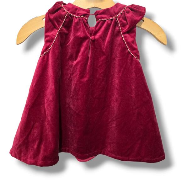 Heirlooms by Polly Flinders Girls 4T Cranberry Velvet Holiday Dress Gold Trim - Picture 3 of 8